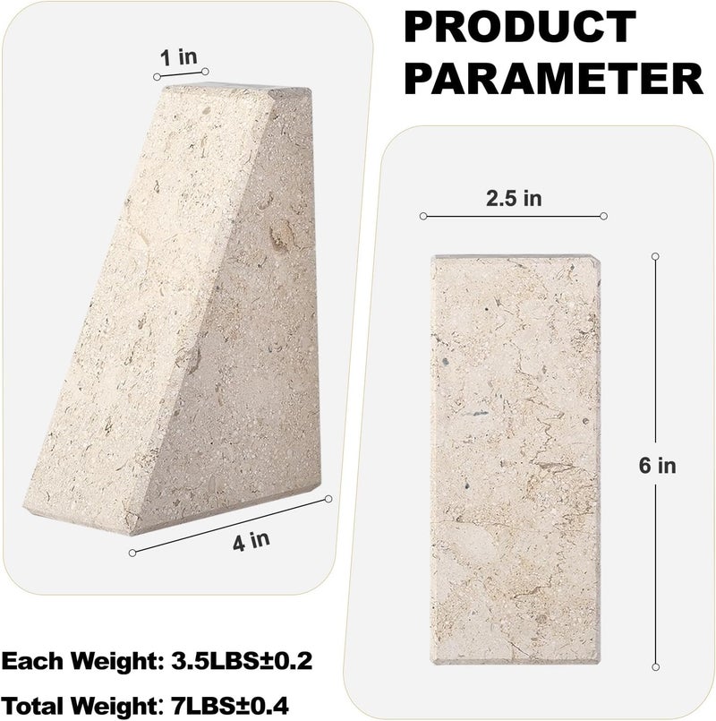karibiber Marble Bookends for Heavy Books, Decorative Book Ends for Shelves, Beige Stone Durable and Heavy-Duty Book Ends for Hardback Books & CDS, Unique Book Stopper & Holder, Set of 2 - Image 5